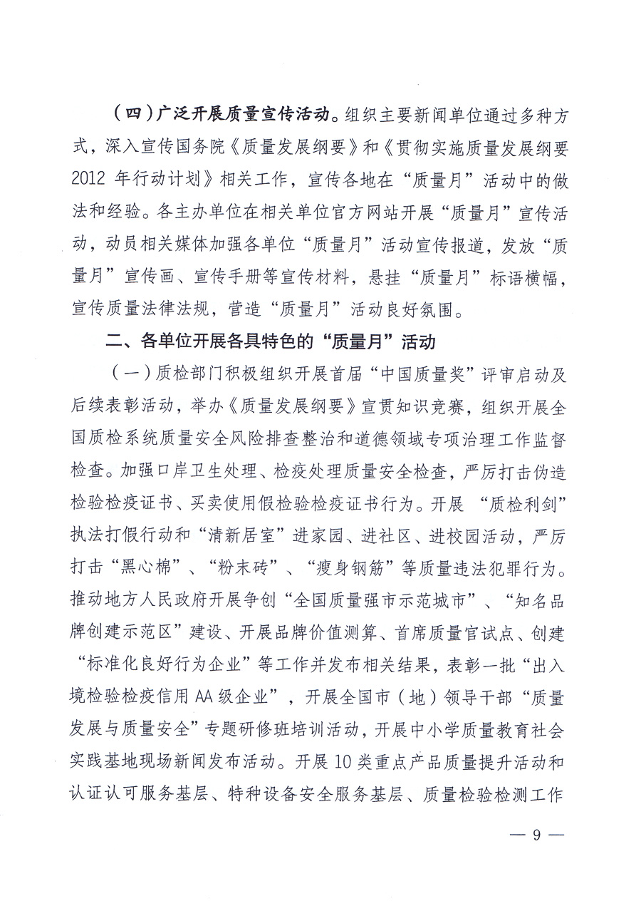 關(guān)于開展2012年全國“質(zhì)量月”活動的通知